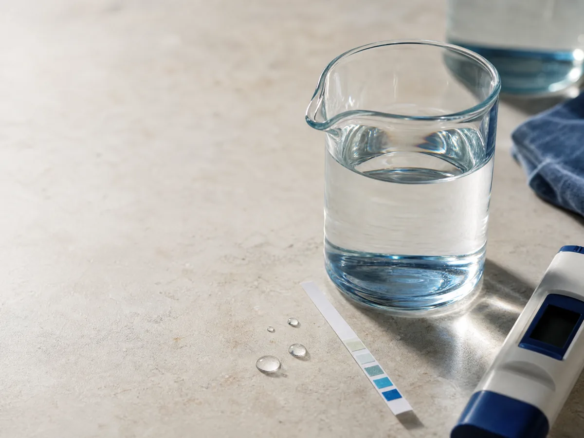 Water testing tools arranged on a stone surface